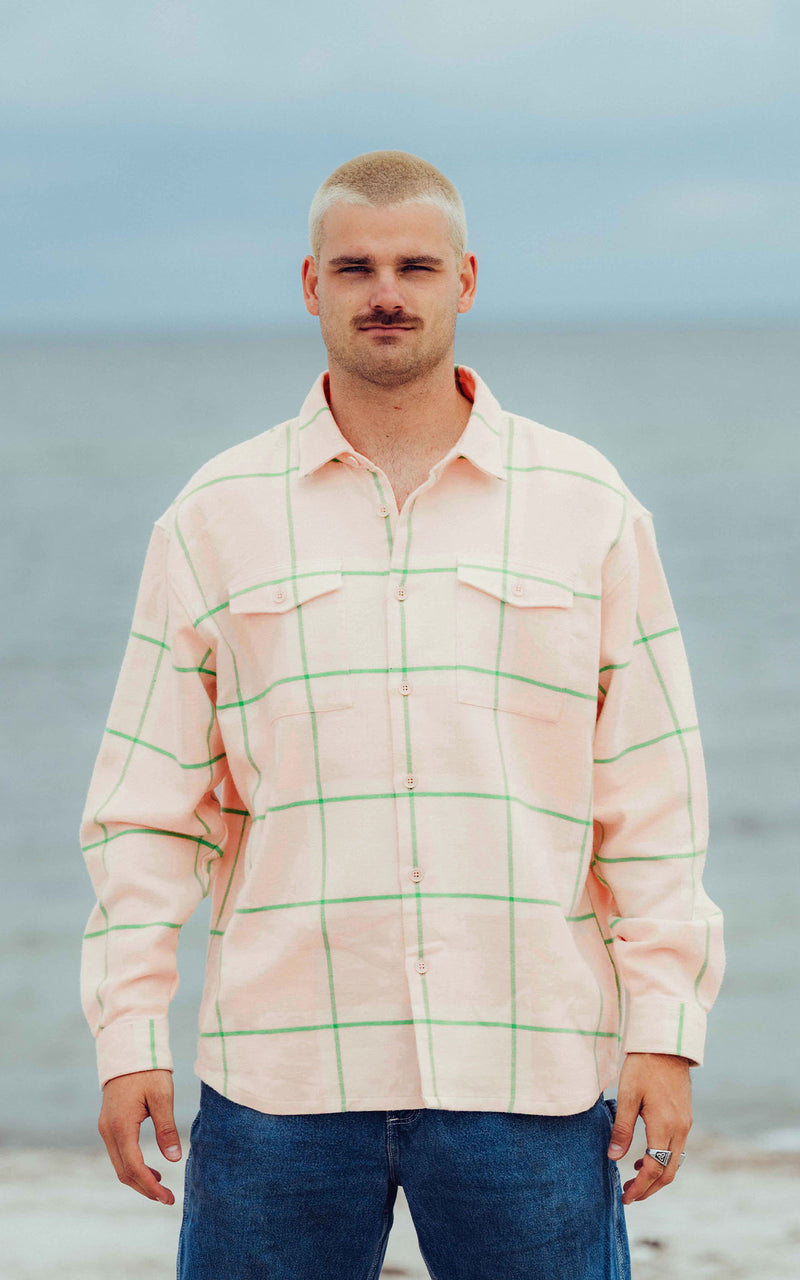 GREEN PLAID BEACH CLUB FLANNEL SHIRT