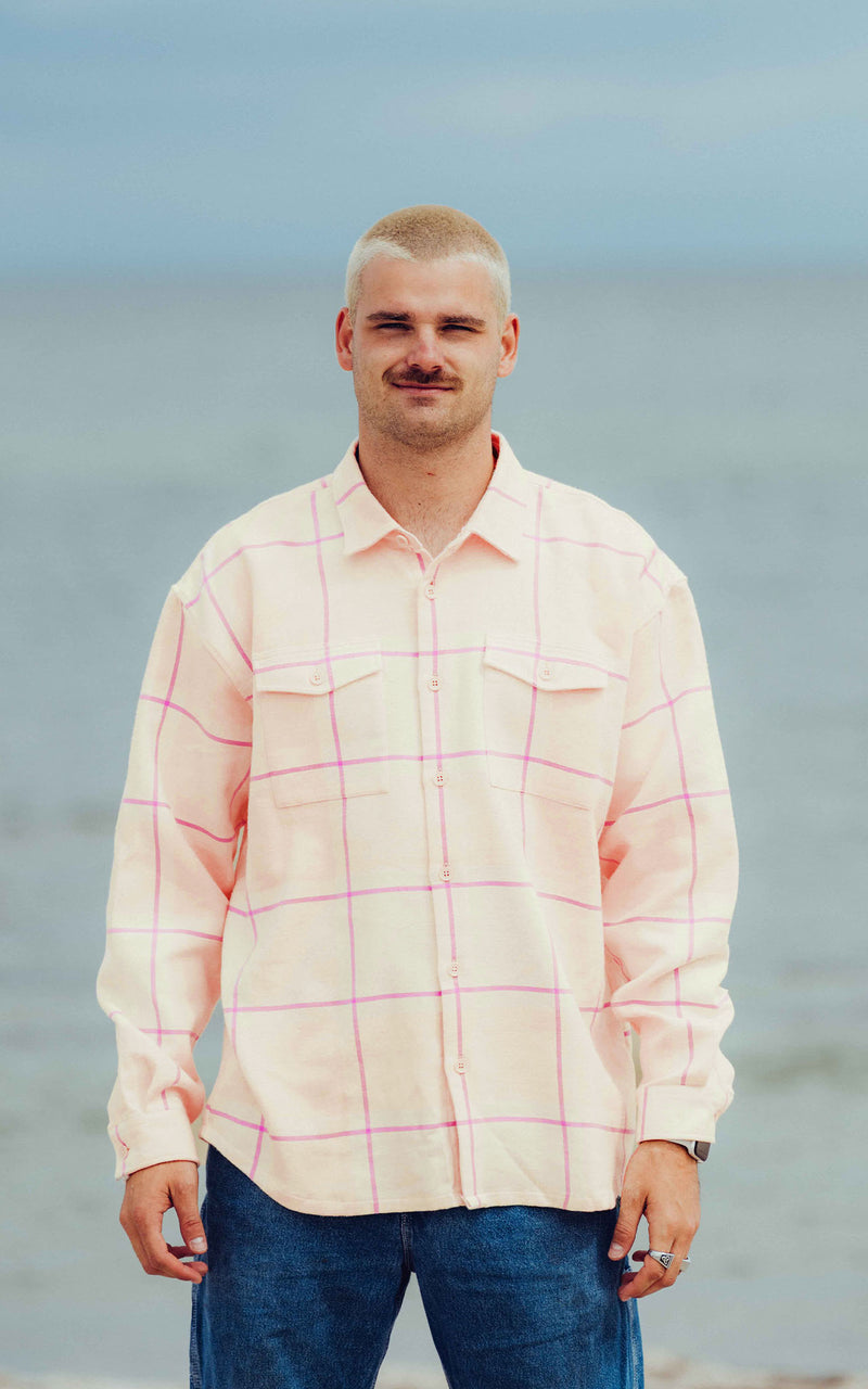 ROSE PLAID BEACH CLUB FLANNEL SHIRT